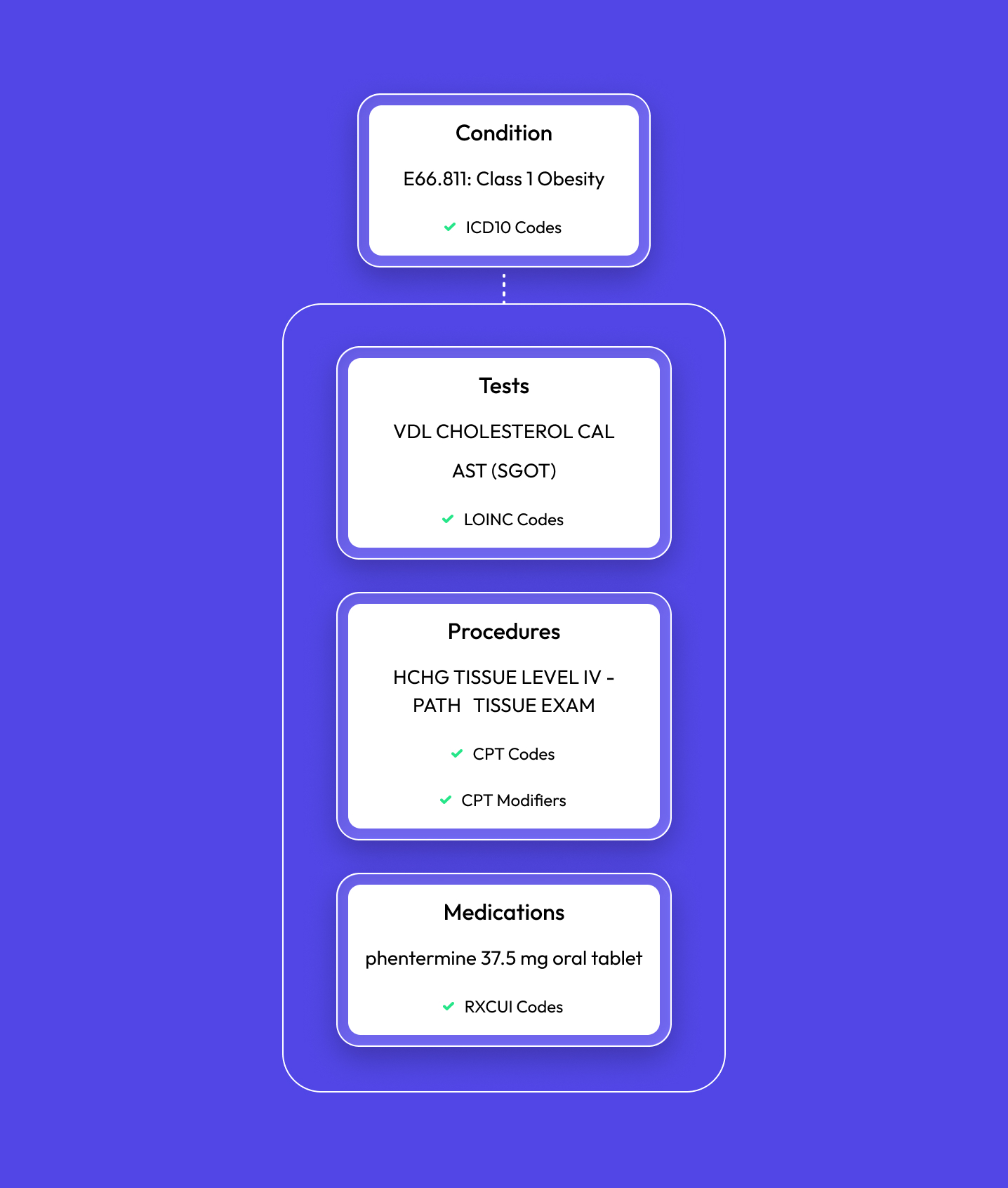 Diagram showing relationships between medical codes and documentation
